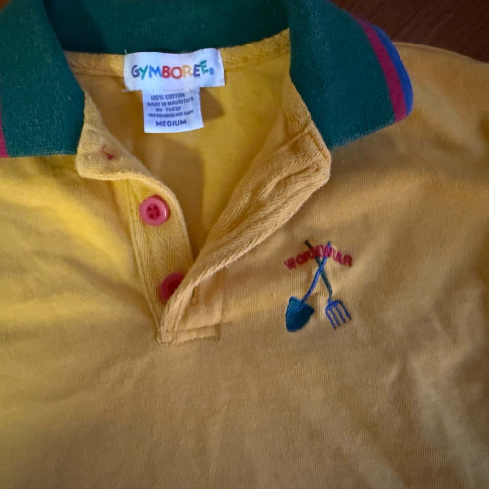 Vintage kids Gymboree Yellow Polo with Green Contrast Collar and Pink Buttons